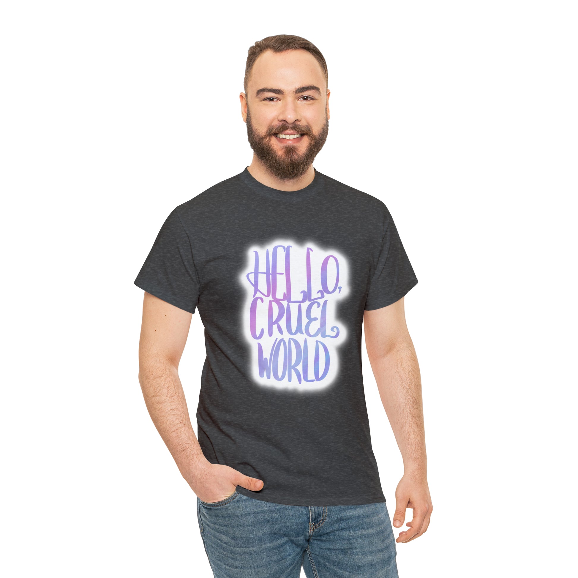 Hello Cruel World Unisex Heavy Cotton Tee - Tales from the Tangle
