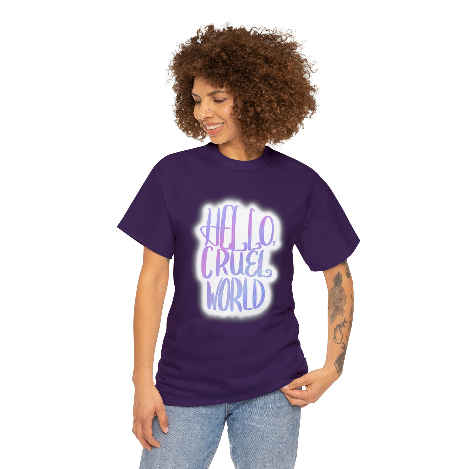 Hello Cruel World Unisex Heavy Cotton Tee - Tales from the Tangle