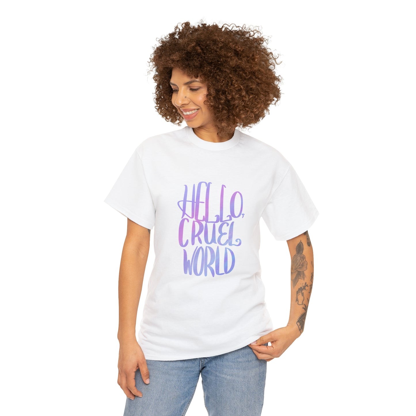 Hello Cruel World Unisex Heavy Cotton Tee - Tales from the Tangle