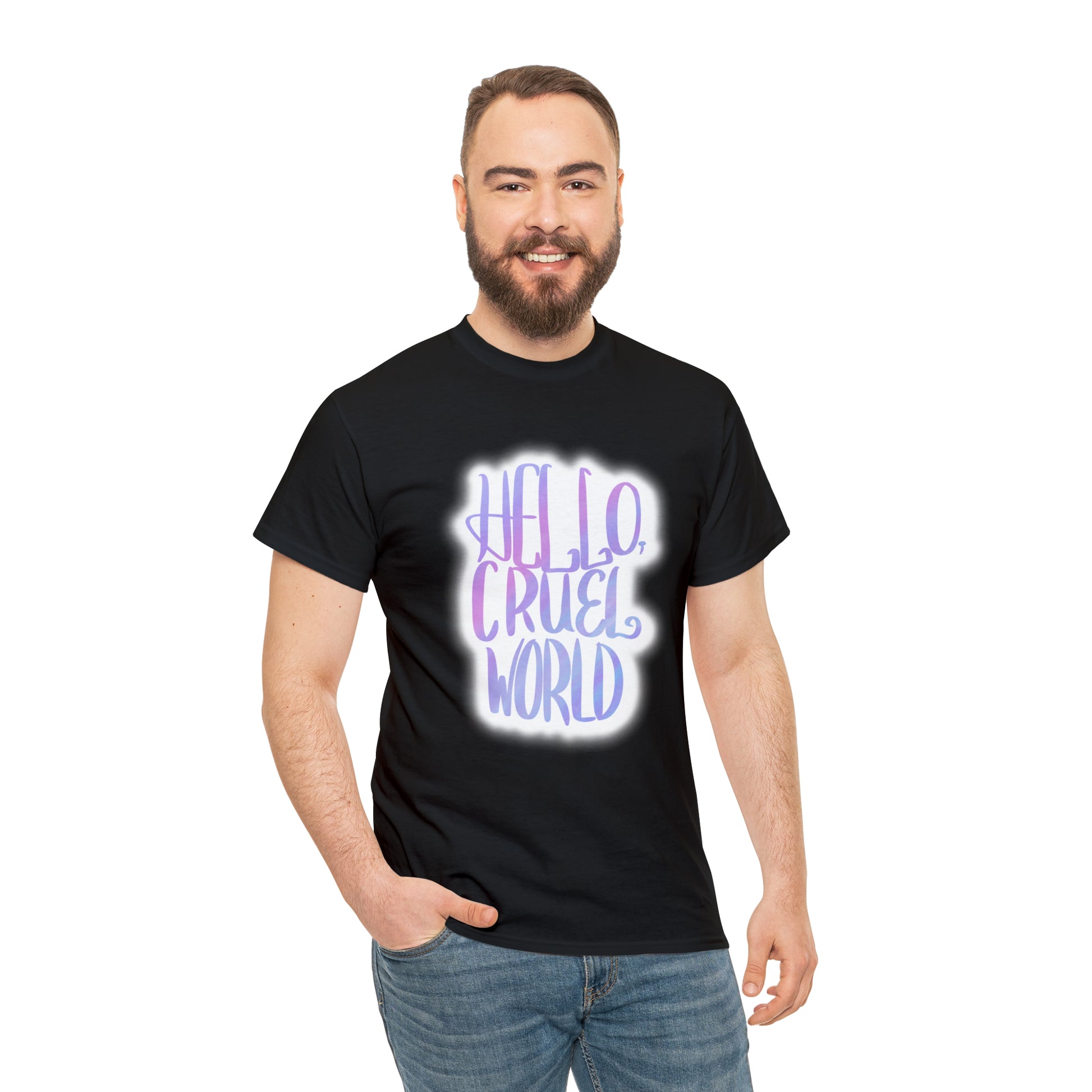 Hello Cruel World Unisex Heavy Cotton Tee - Tales from the Tangle