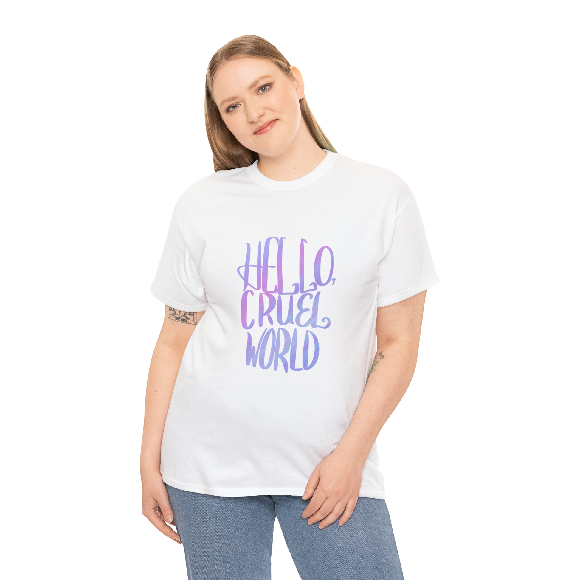 Hello Cruel World Unisex Heavy Cotton Tee - Tales from the Tangle