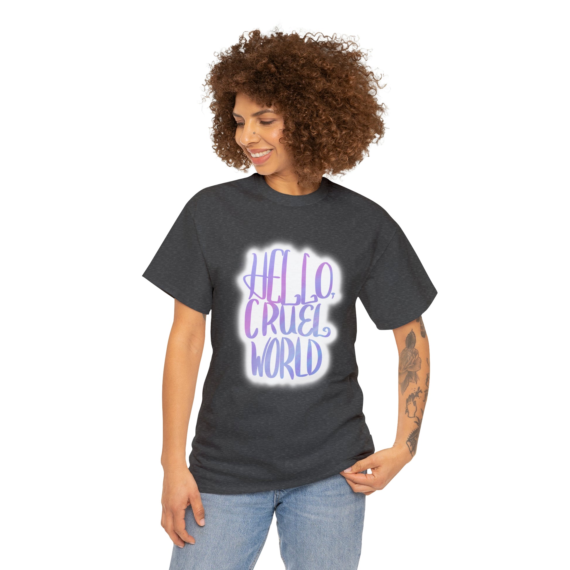 Hello Cruel World Unisex Heavy Cotton Tee - Tales from the Tangle