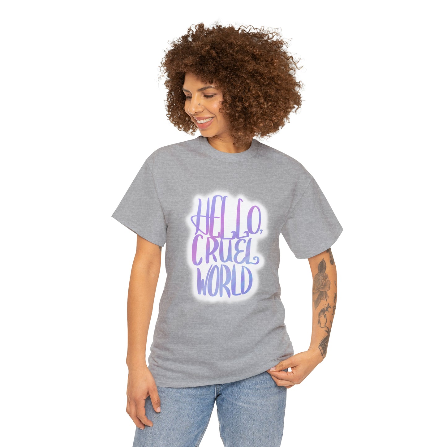 Hello Cruel World Unisex Heavy Cotton Tee - Tales from the Tangle