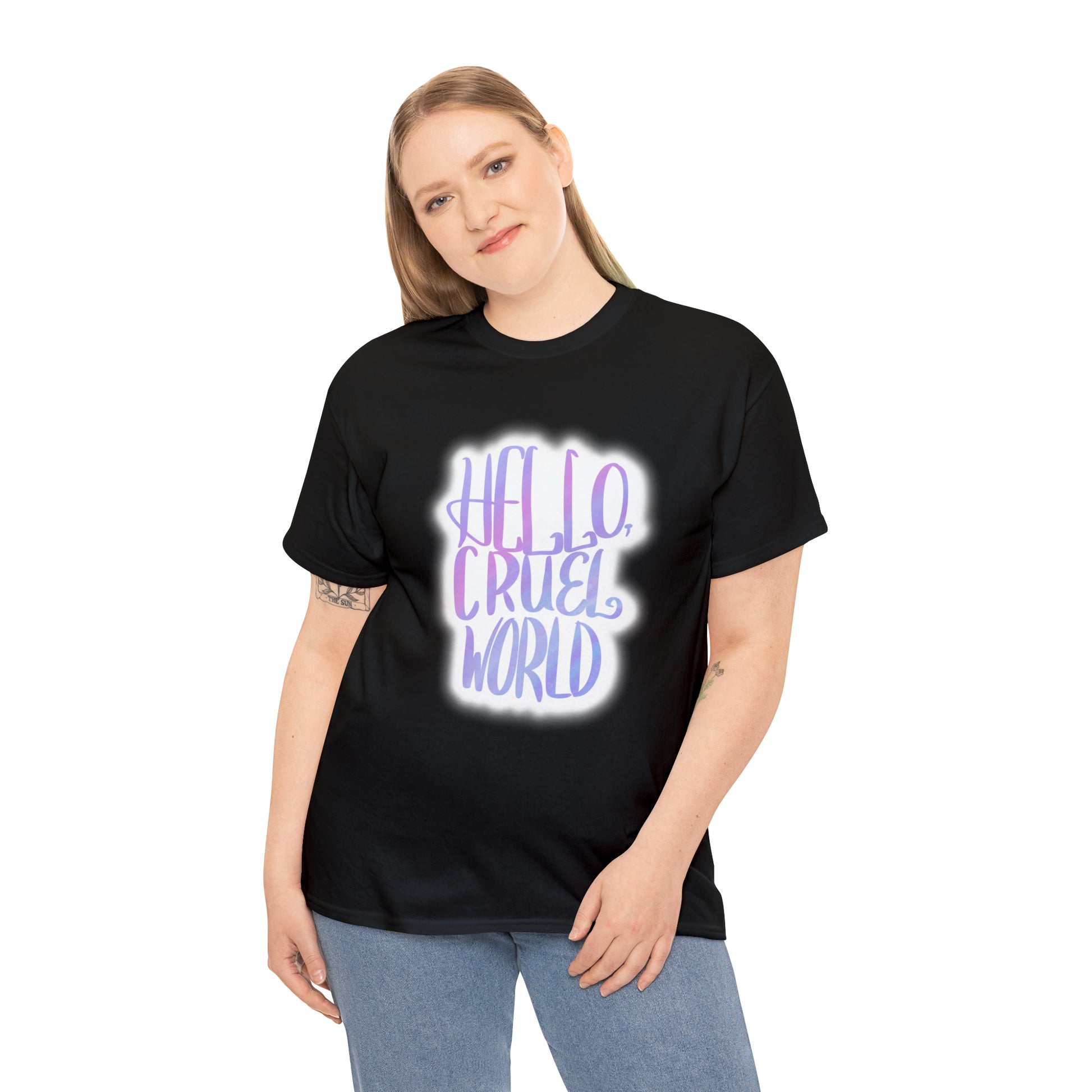 Hello Cruel World Unisex Heavy Cotton Tee - Tales from the Tangle
