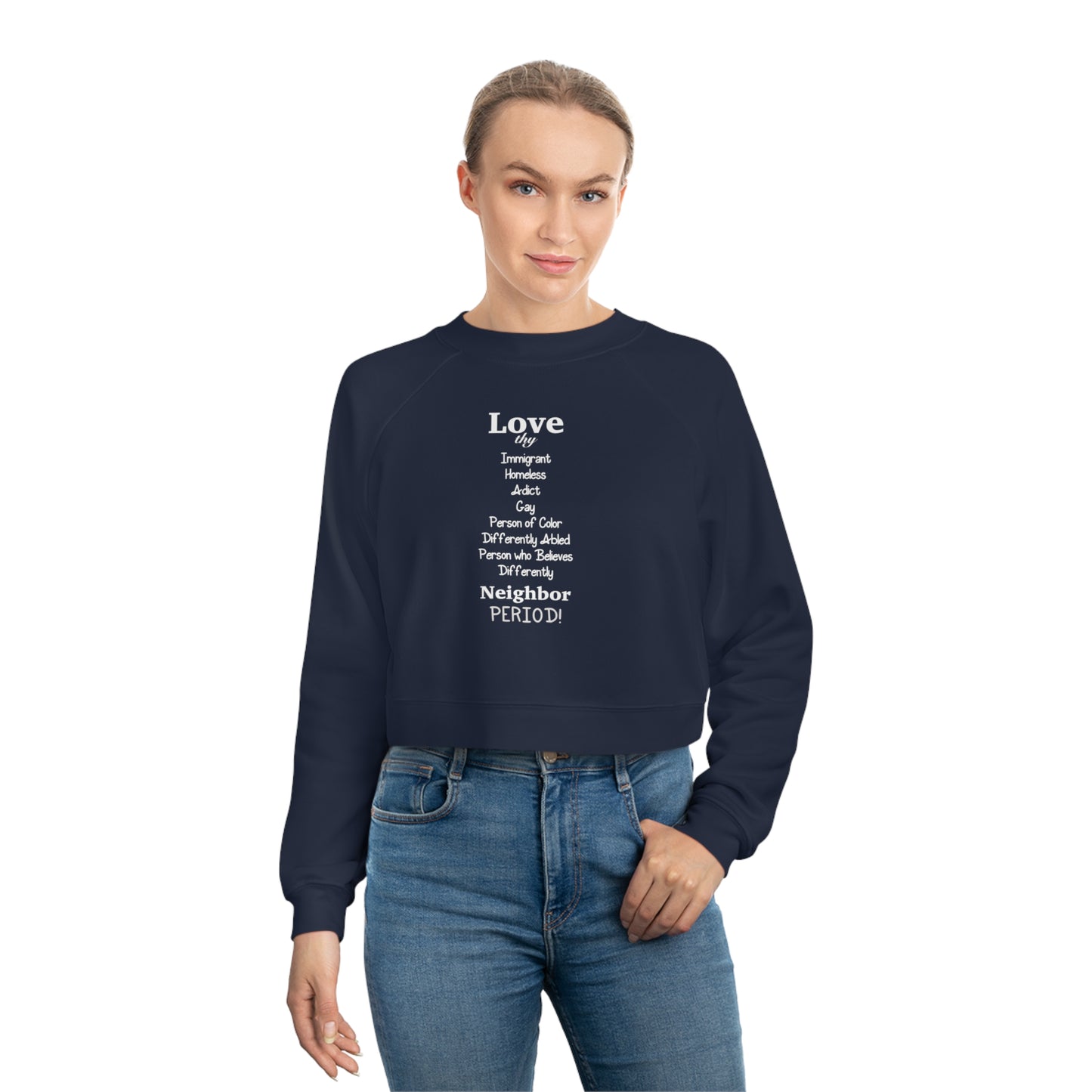 Love thy Neighbor Women's Cropped Fleece Pullover - Tales from the Tangle