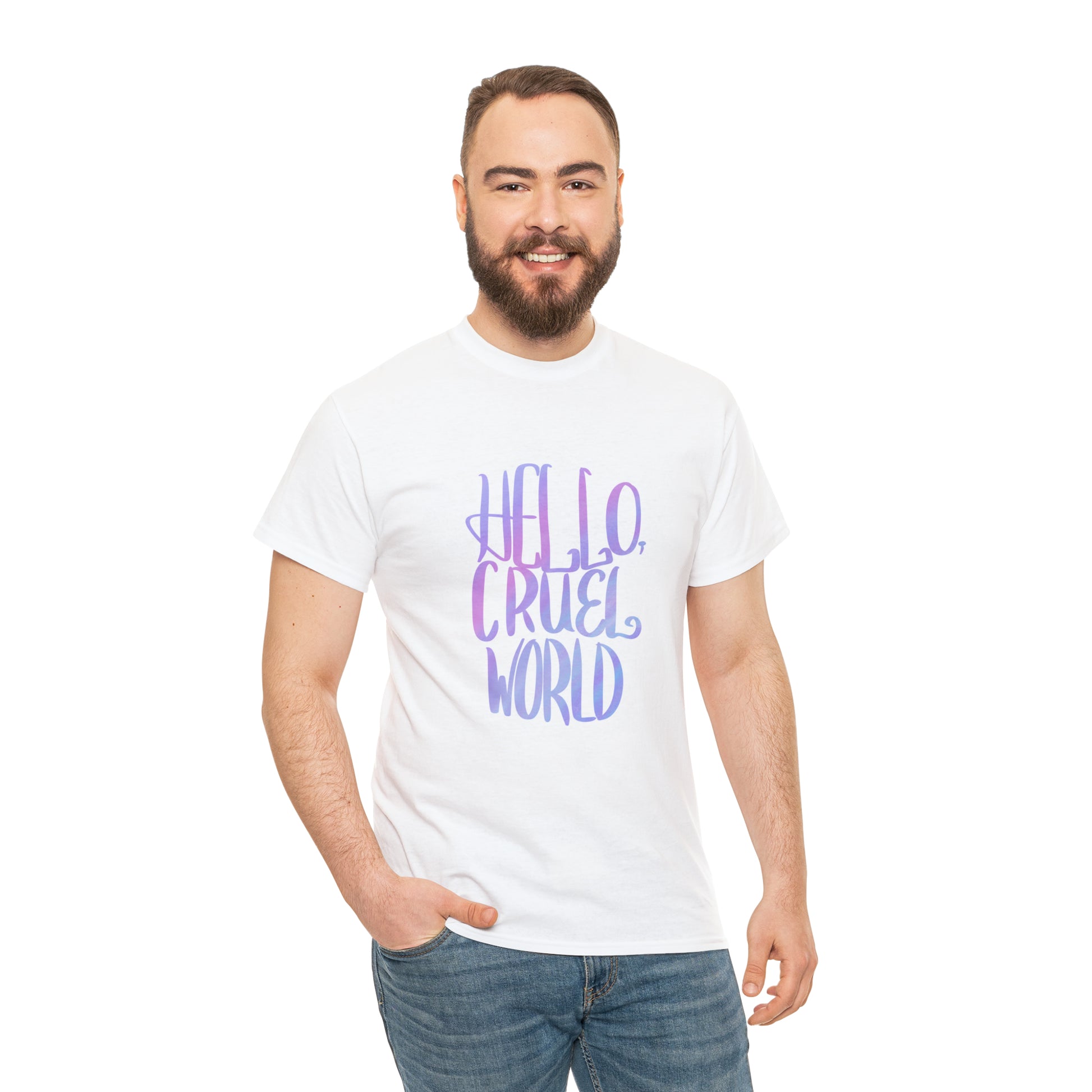Hello Cruel World Unisex Heavy Cotton Tee - Tales from the Tangle