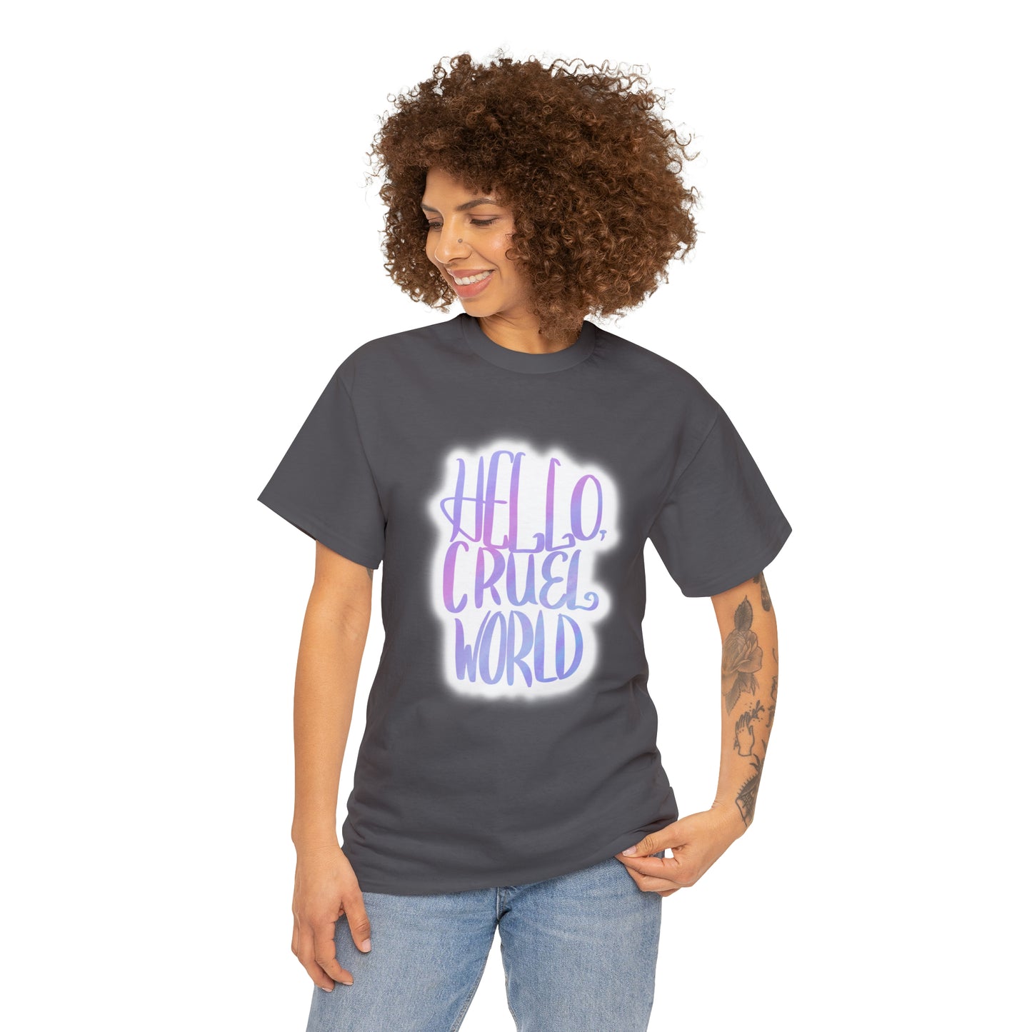 Hello Cruel World Unisex Heavy Cotton Tee - Tales from the Tangle