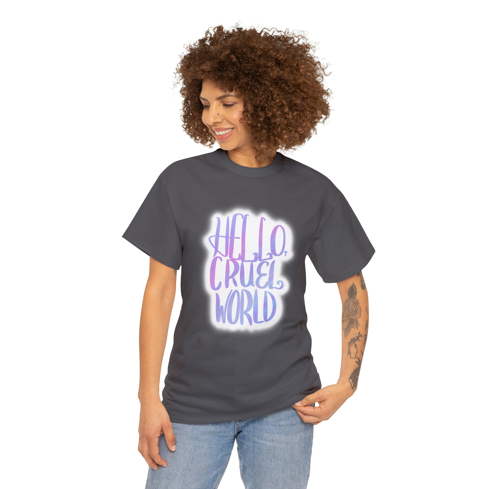 Hello Cruel World Unisex Heavy Cotton Tee - Tales from the Tangle