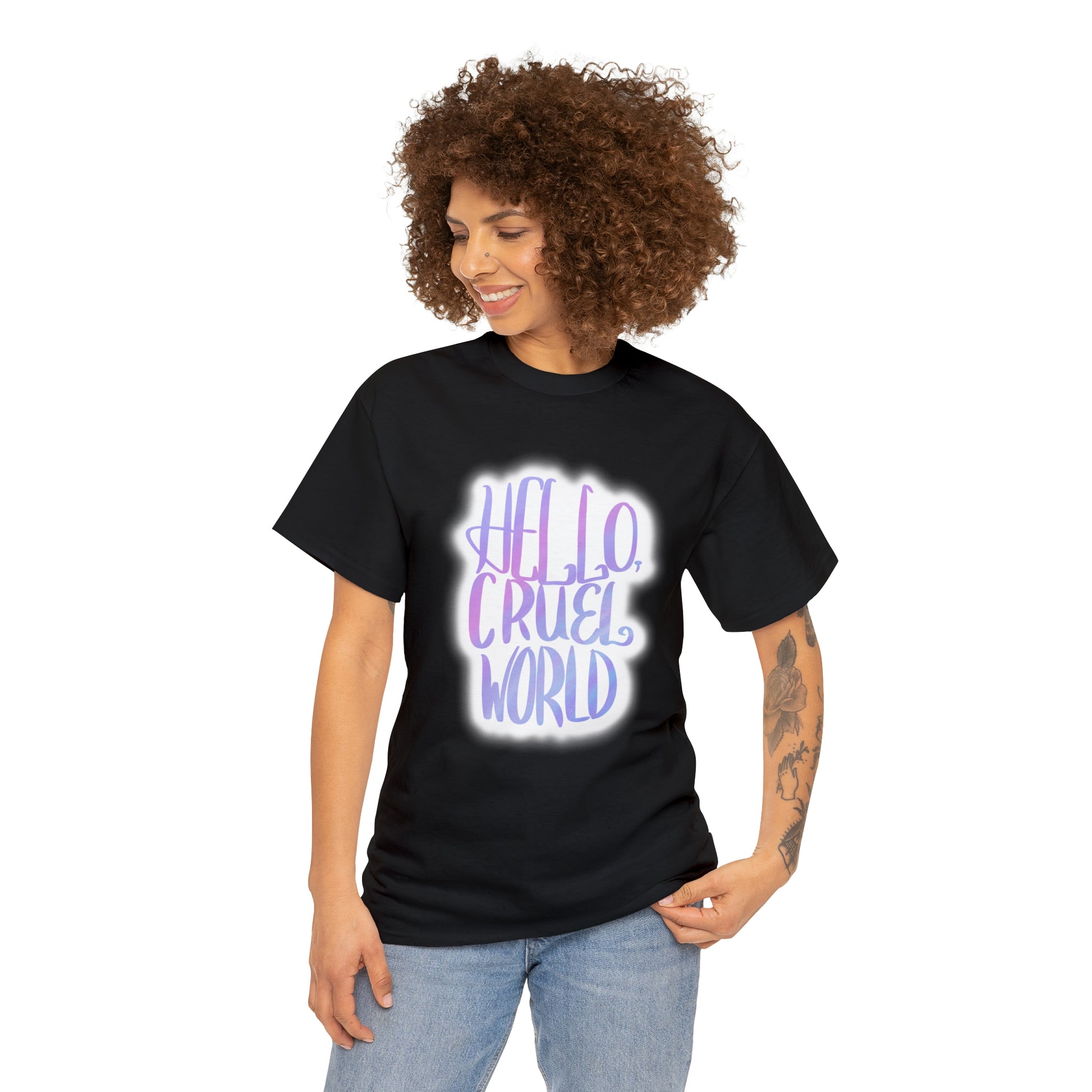 Hello Cruel World Unisex Heavy Cotton Tee - Tales from the Tangle