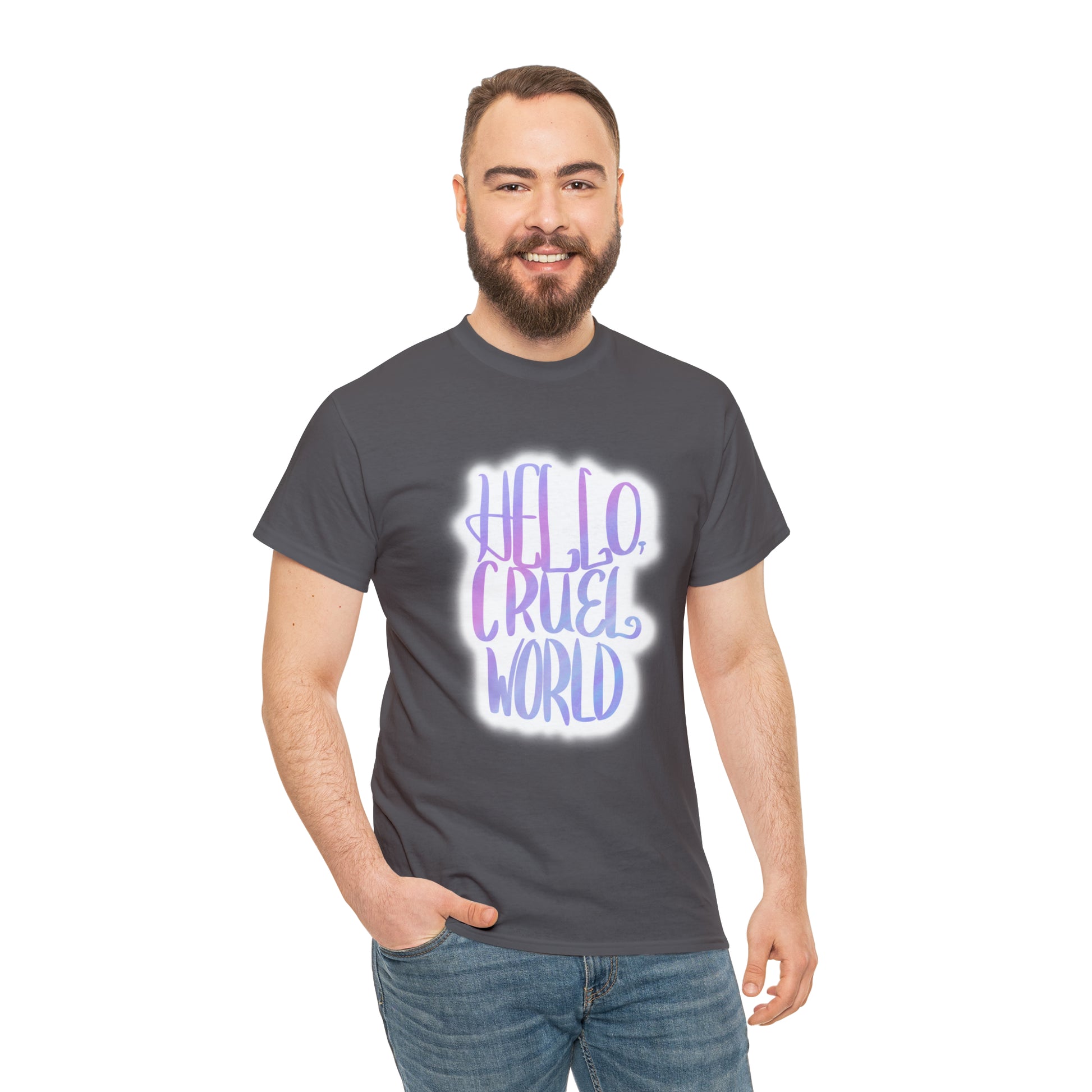 Hello Cruel World Unisex Heavy Cotton Tee - Tales from the Tangle