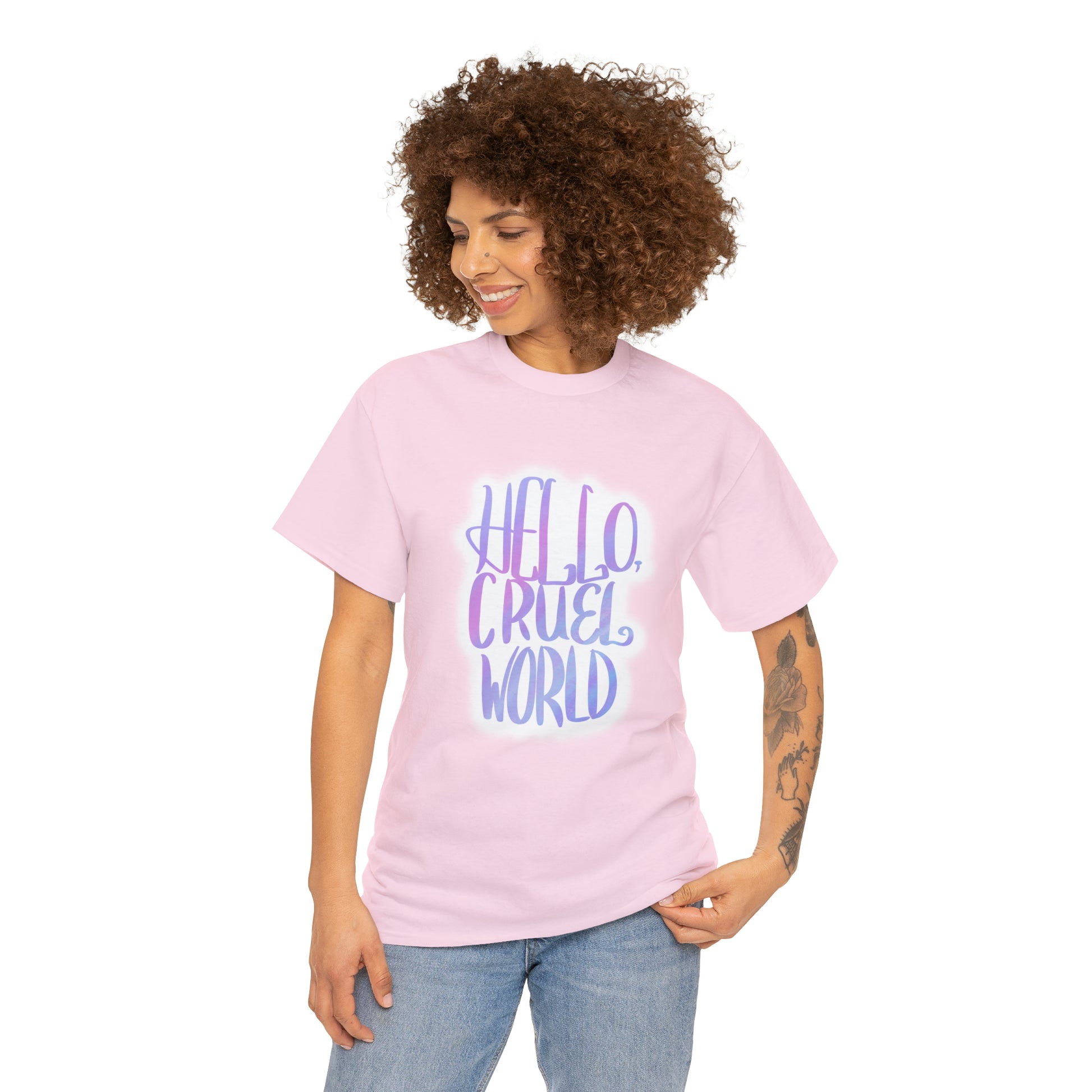 Hello Cruel World Unisex Heavy Cotton Tee - Tales from the Tangle