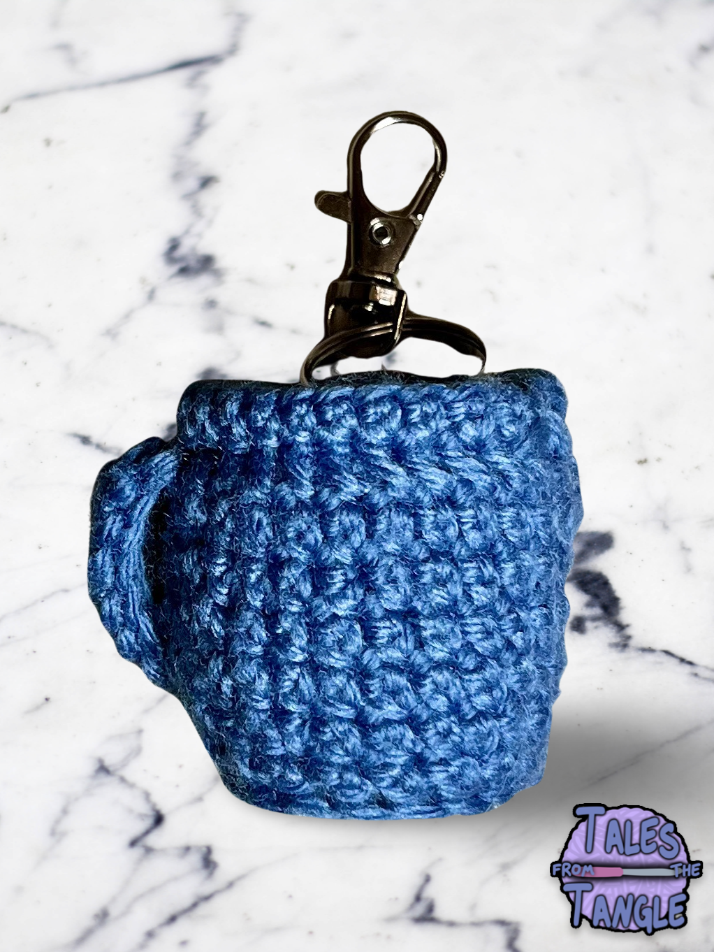 Blue Coffee Cup Crochet Keychain - Tales from the Tangle