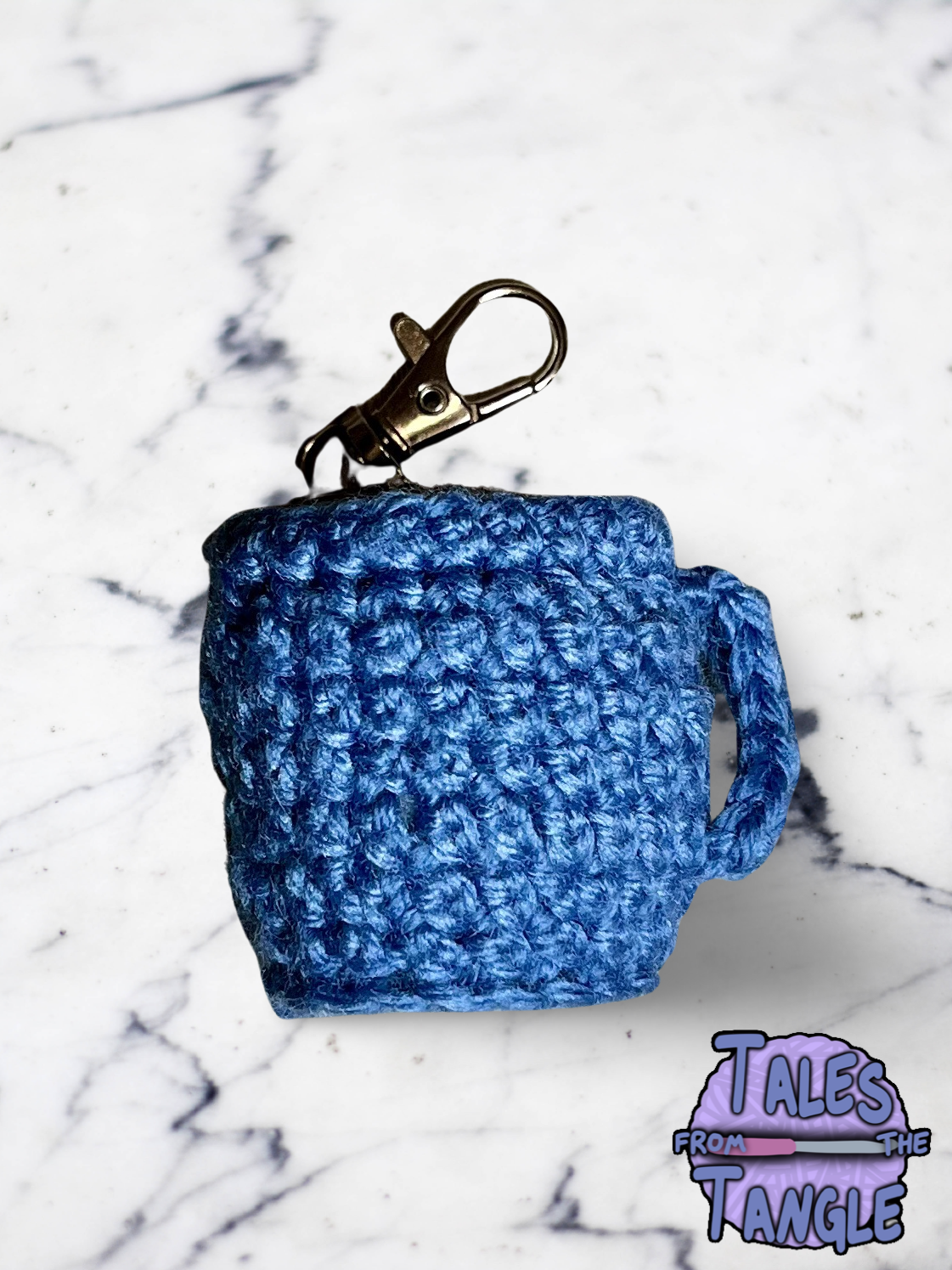 Blue Coffee Cup Crochet Keychain - Tales from the Tangle