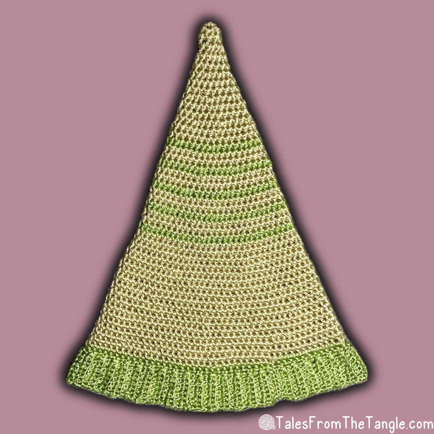 Tan and Green Striped Elf Beanie - Tales from the Tangle