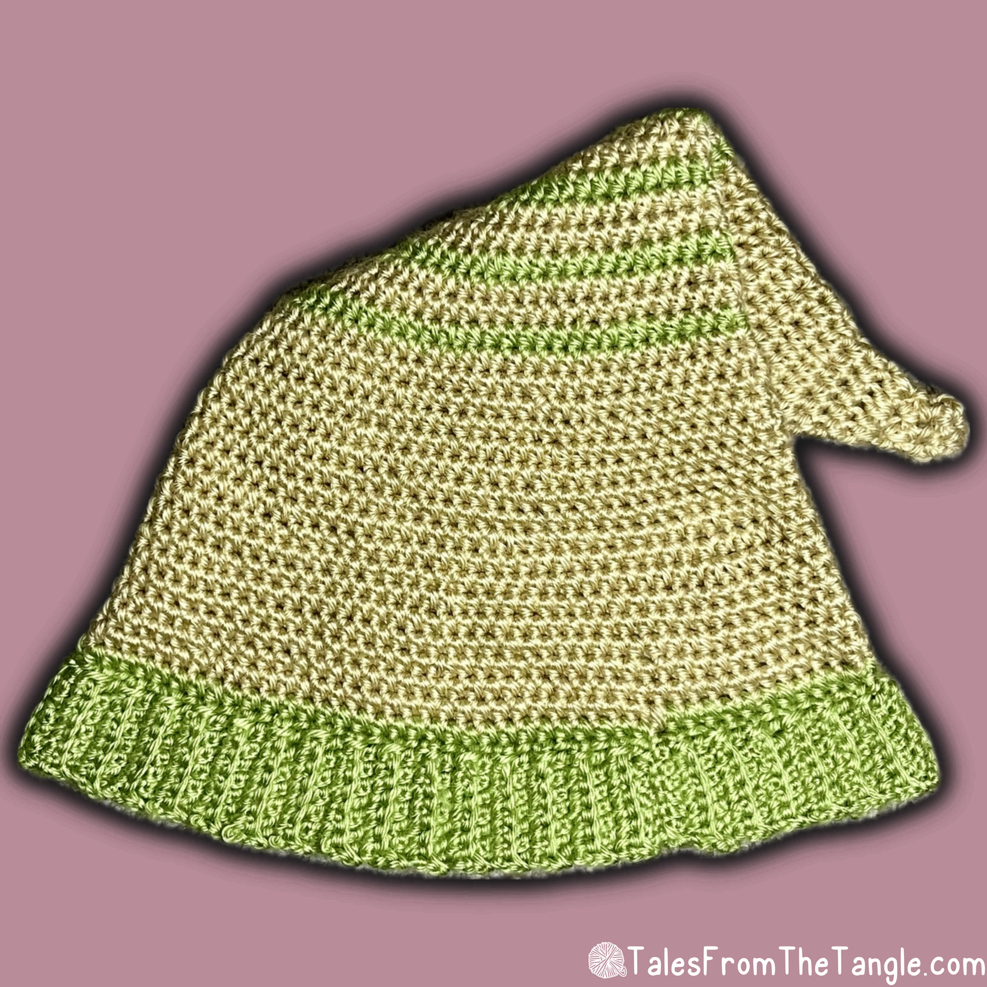 Tan and Green Striped Elf Beanie - Tales from the Tangle