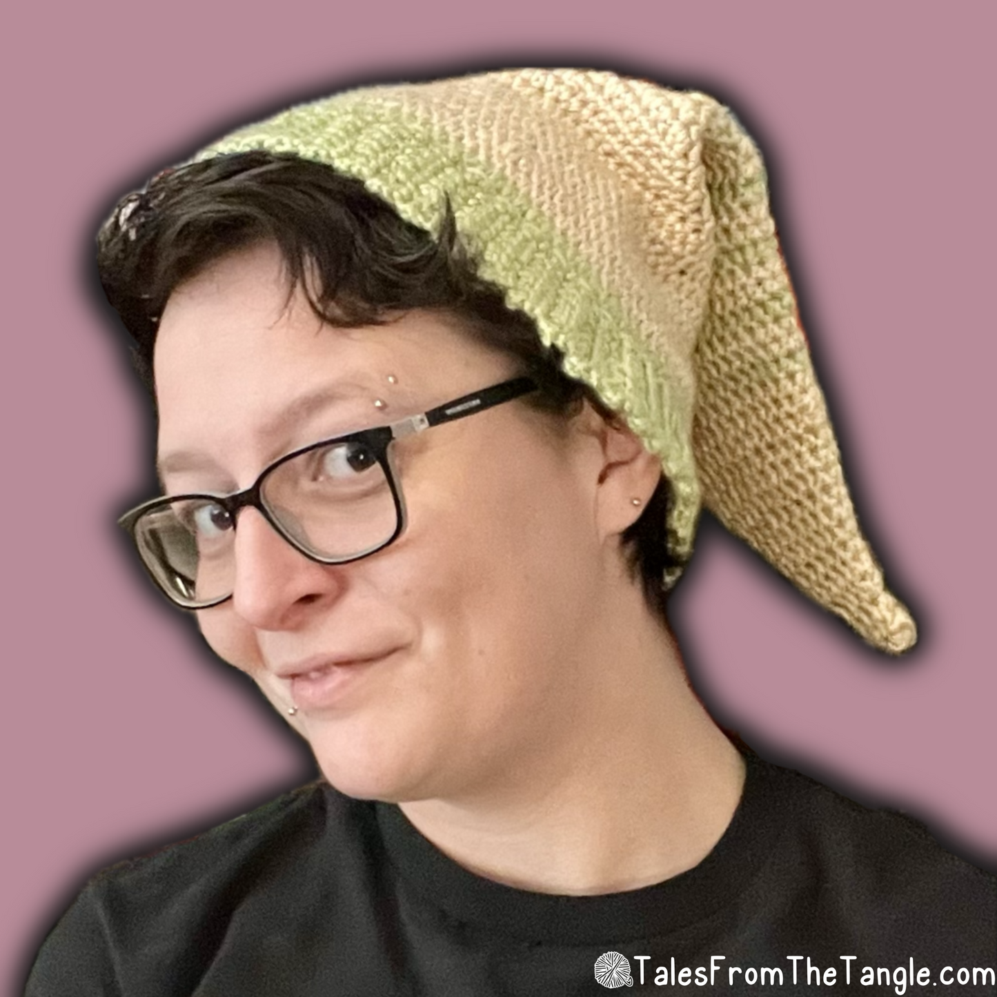 Tan and Green Striped Elf Beanie - Tales from the Tangle