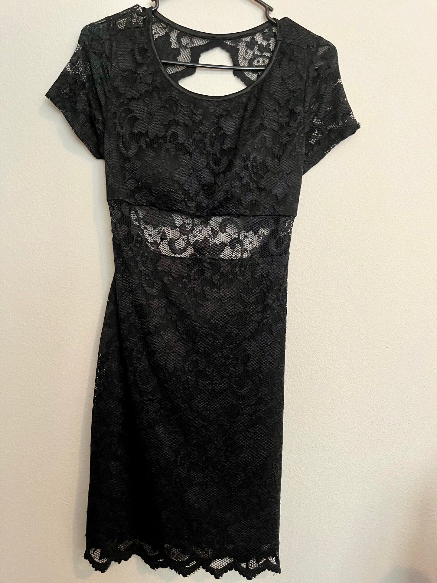 Black Lace Open Back Bodycon Evening Dress- Size Small
