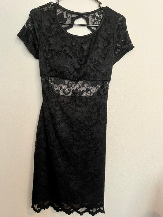 Black Lace Open Back Bodycon Evening Dress- Size Small