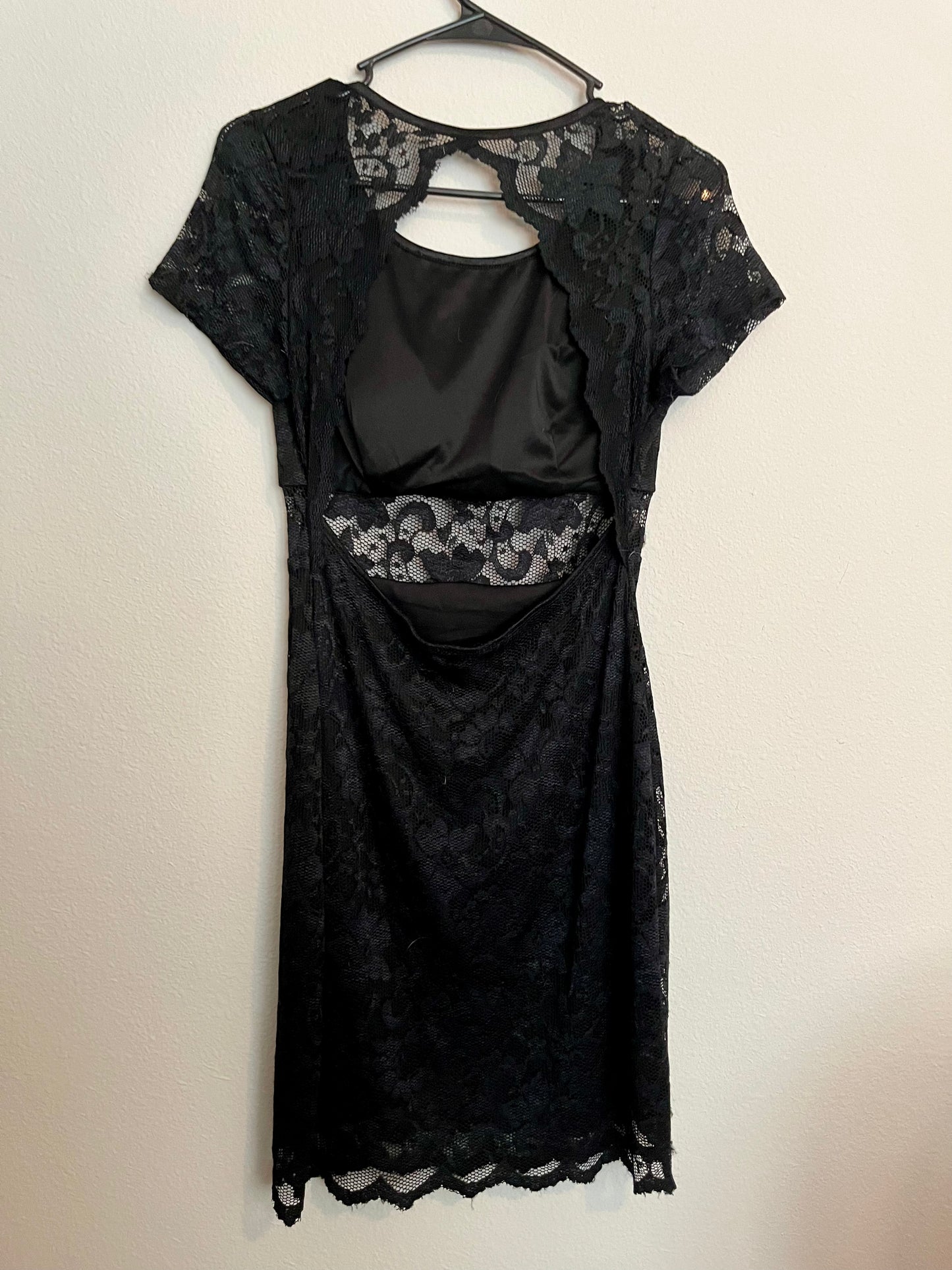 Black Lace Open Back Bodycon Evening Dress- Size Small