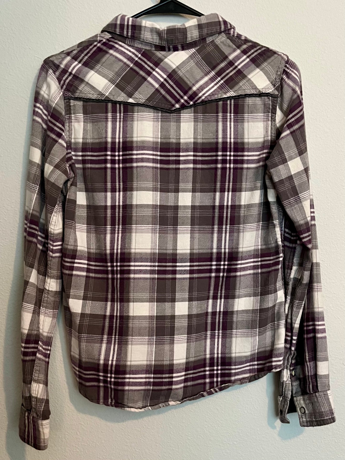 Mossimo Grey Purple Plaid Button Down Shirt- Size Medium
