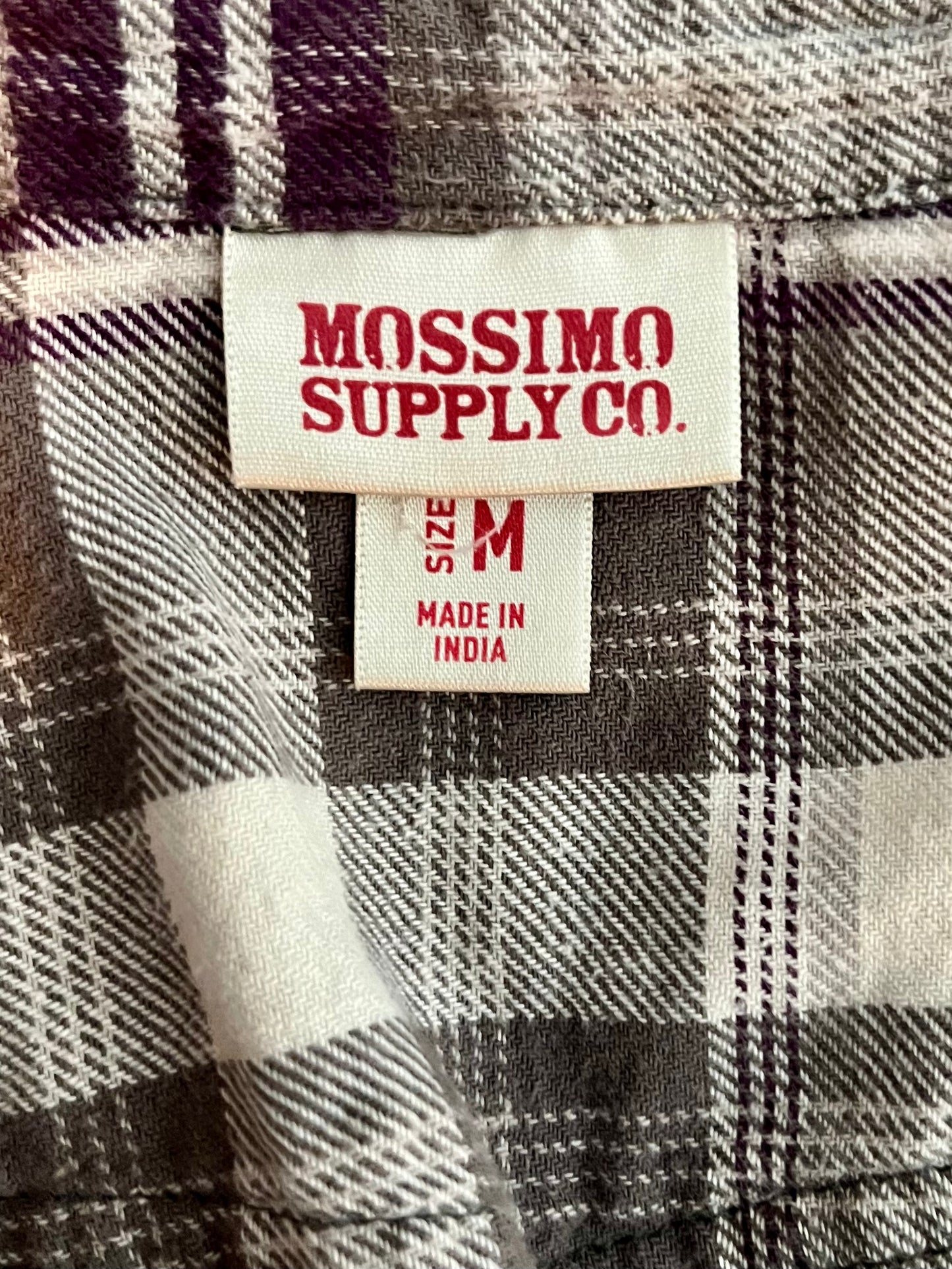 Mossimo Grey Purple Plaid Button Down Shirt- Size Medium