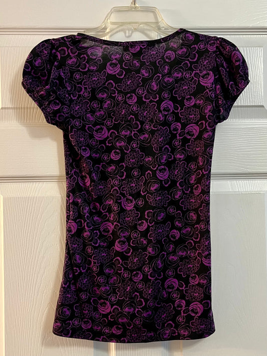 Thread Black Top with Purple Roses- Size Small
