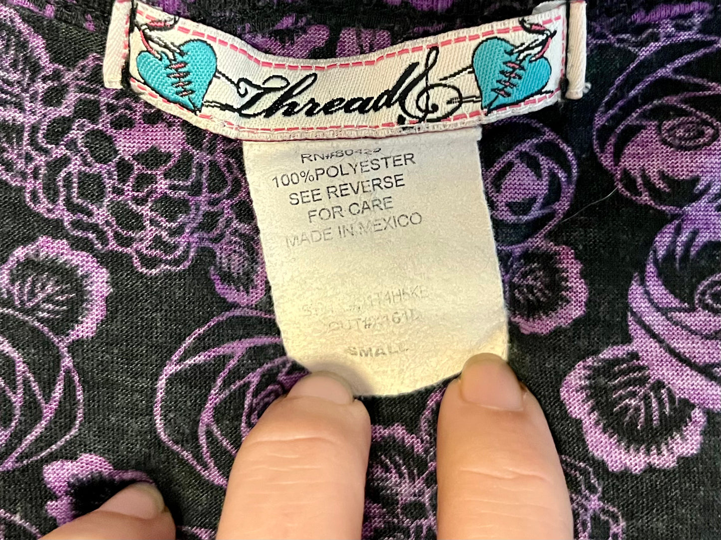 Thread Black Top with Purple Roses- Size Small