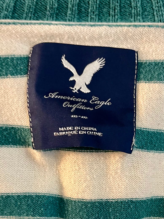 American Eagle White and Green Striped Sweater- Size Medium