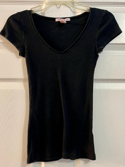 One Step Up Basic Black V Neck Tee- Size Medium