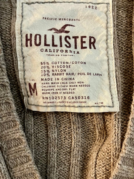 Hollister Tan Cable Knit Sweater with Hood- Size Medium